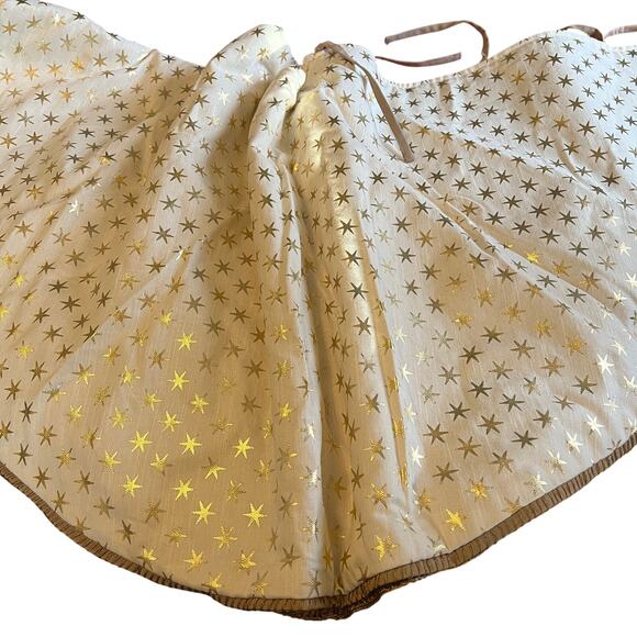 Wondershop gold star print Christmas holiday tree skirt cotton jute 42" diameter - Picture 1 of 8